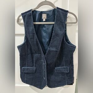J. Jill Blue Lagoon Corduroy  Velvet Back Lined Vest M